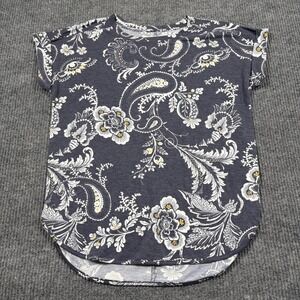 Cupio Blush Shirt Womens L Gray Paisley Floral Short Sleeve High Low Hem Top